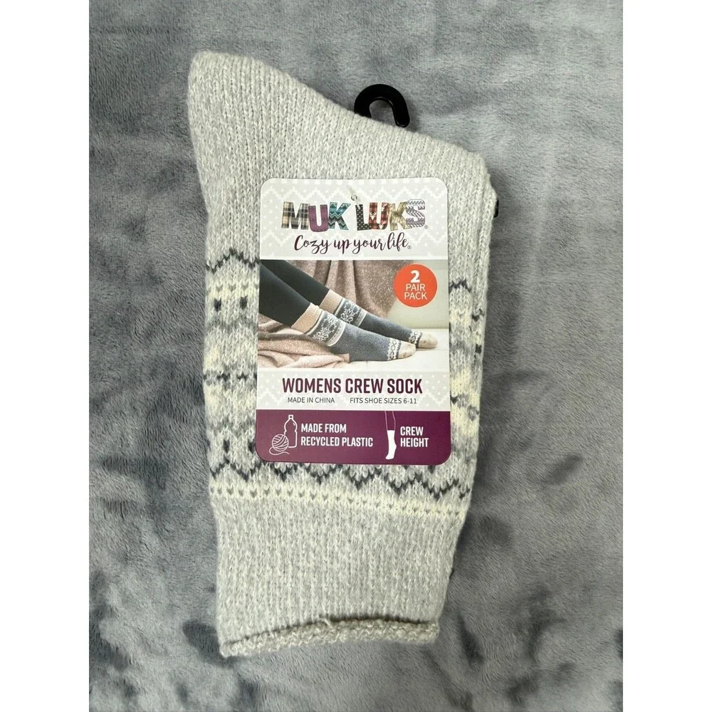 Muk Luk Women’s  2 Pair Pack Crew Height Socks size 6-11 Gray